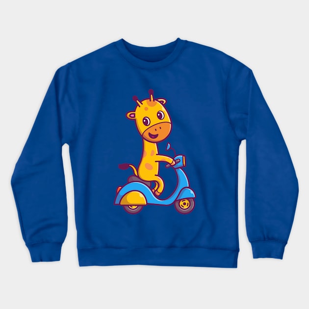 Cute Giraffe Riding Scooter Cartoon Crewneck Sweatshirt by Catalyst Labs